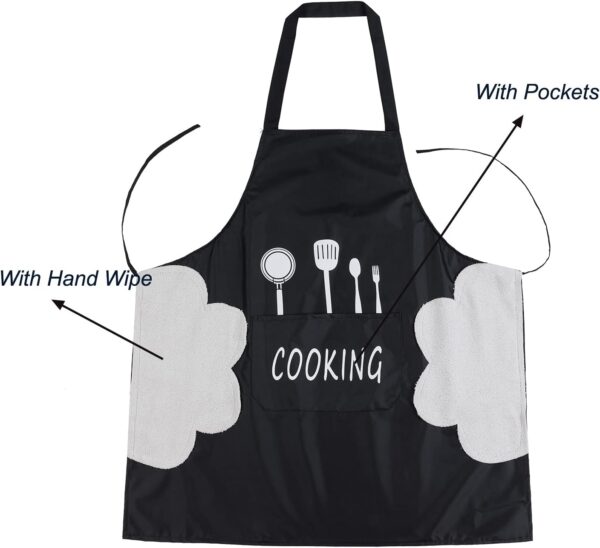 2 Pack Kitchen Apron with Hand Wipe,Water-drop Resistant with 2 Pockets Cooking Bib Aprons for Women Men Chef - Image 3